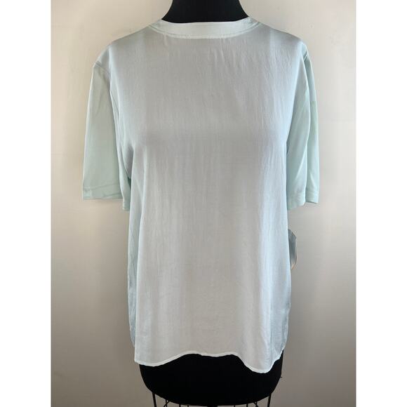 VINTAGE Evan Picone Blue Short Sleeve Luxe Soft Button Back Silk Blouse 12 NWT - Picture 2 of 8